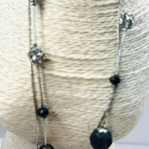 Vintage Black Crystal Bead Necklace Rhinestones 90s Y2K 116–123cm